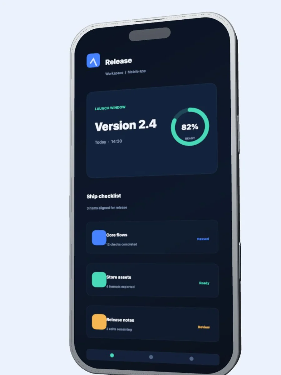 Illustrative demo of a three-dimensional phone mockup arranged inside a vertical marketing canvas