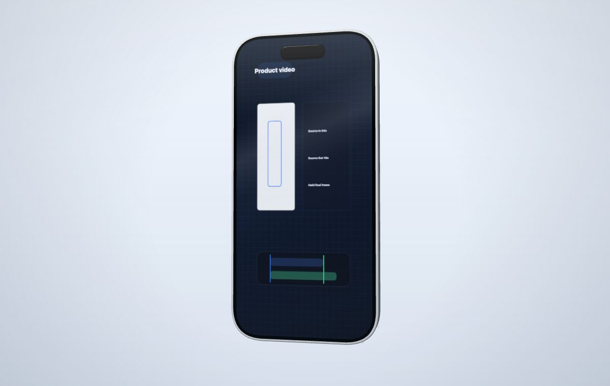 Illustrative demo of MP4 source timing and playback inside a three-dimensional phone mockup